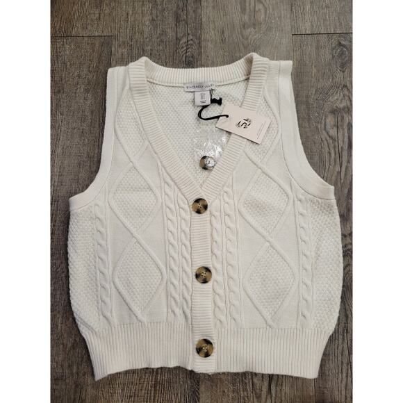 Sincerly Jules Sweaters - Sincerely Jules NWT Sweater Vest Ivory Cream Button Front Cable Knit Small